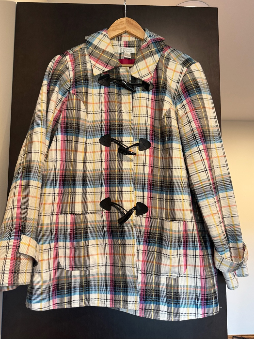 CHRISTOPHER & BANKS Multicolor Plaid Toggle Peacoat